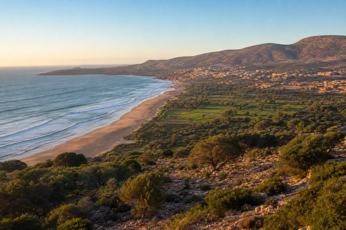 Baie atlantique, collines d’arganiers et vallée cultivée de la côte sud marocaine